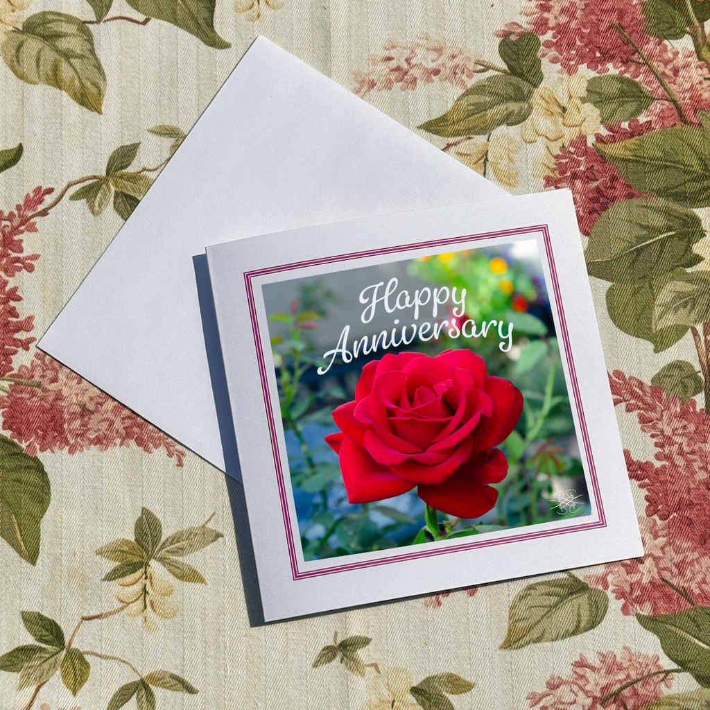 HA03 Happy Anniversary Card Red Garden Rose