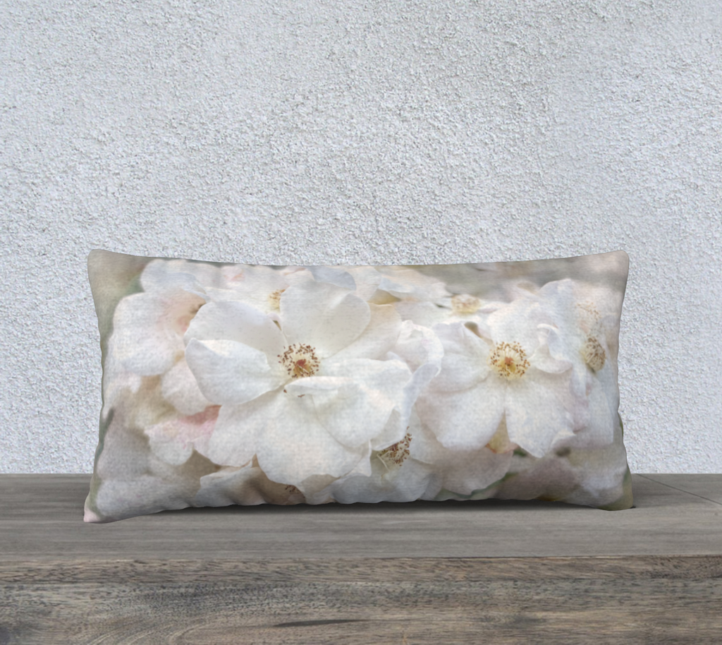 White & Blush Roses Cushion Cover 24" x 12"